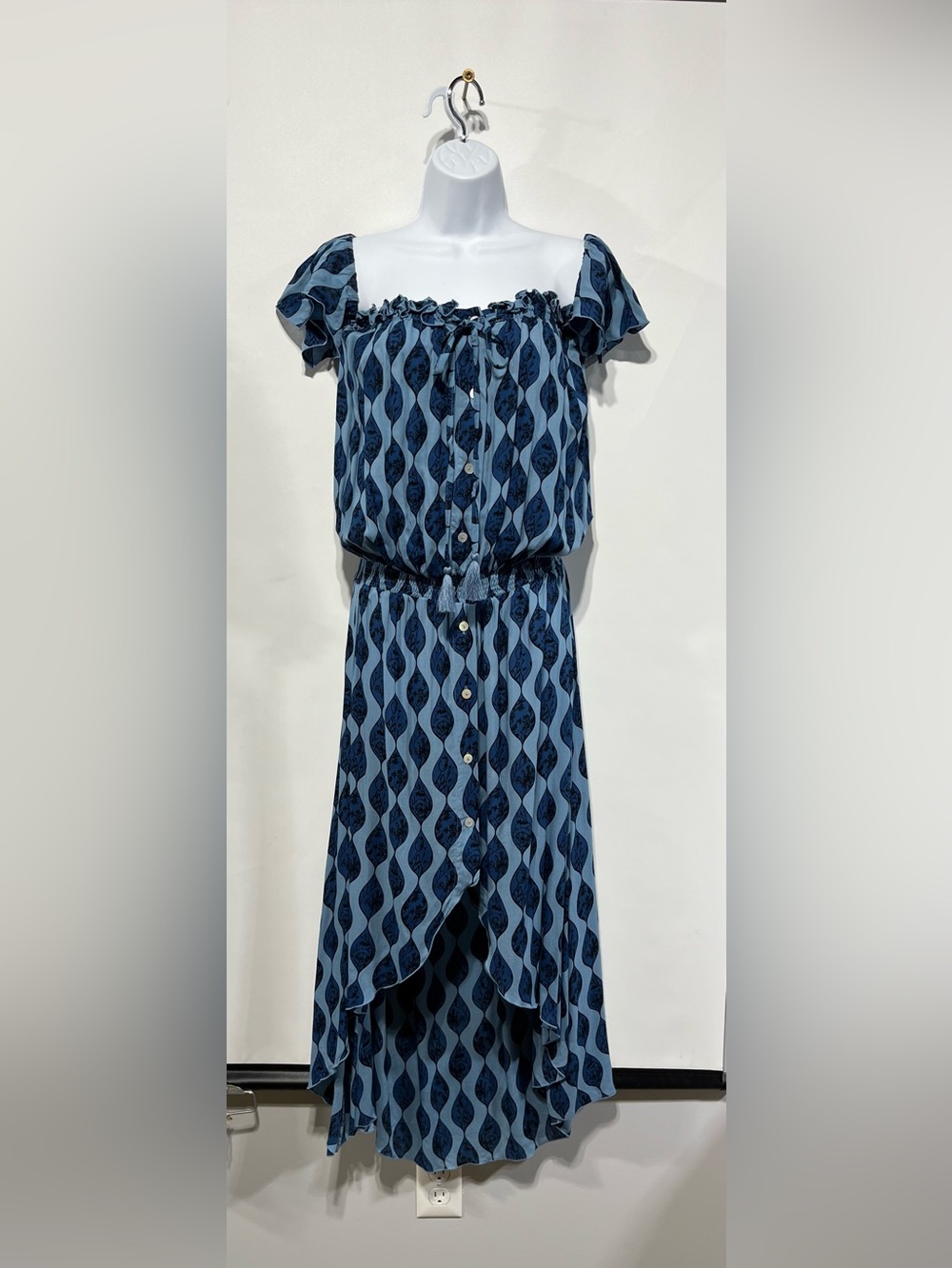 Khush Blue Patterned Off-Shoulder High-Low‎ Dress 100% Rayon Size Medium
